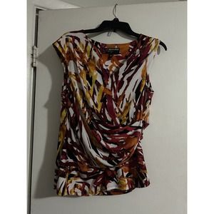 Peck & Peck Blouse Women's XL Multicolor Sleeveles Top with draping V Neck.